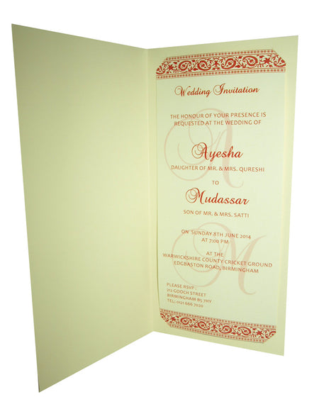 ABC 368 Cream and Red Paisley Ganesh Invitation