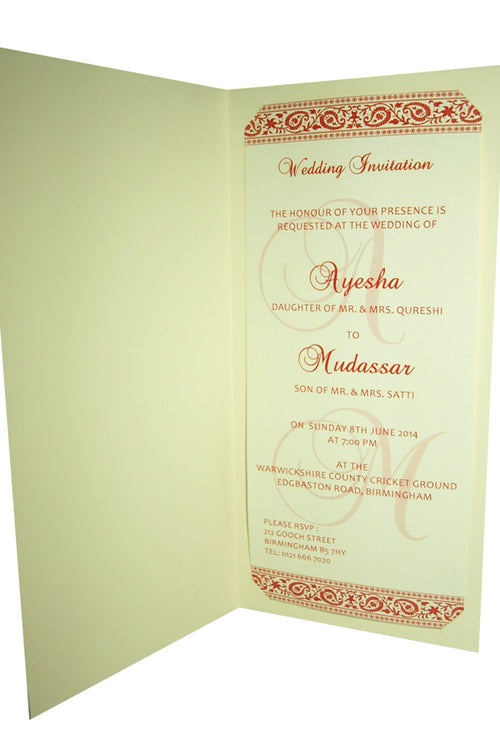Load image into Gallery viewer, ABC 368 Cream and Red Paisley Ganesh Invitation
