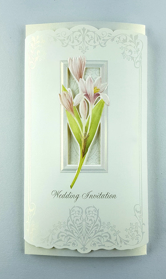 Panache 7003 Pink lilies Vintage Floral Wedding invitation card