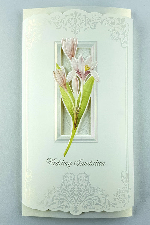 Load image into Gallery viewer, Panache 7003 Pink lilies Vintage Floral Wedding invitation card
