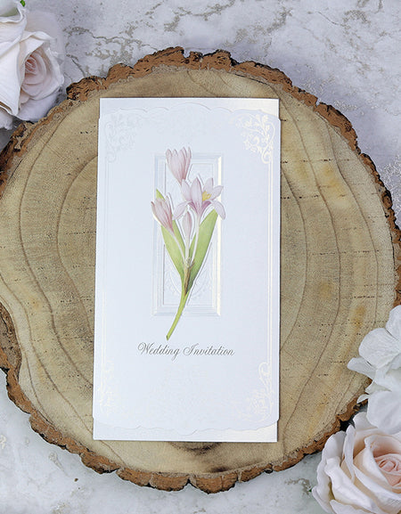 Panache 7003 Pink lilies Vintage Floral Wedding invitation card