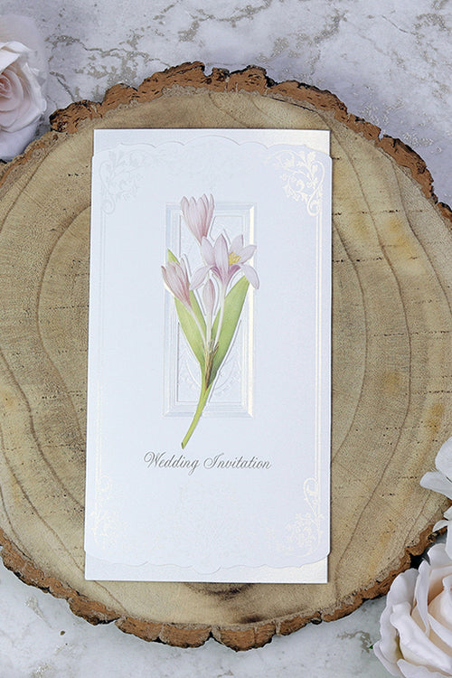 Load image into Gallery viewer, Panache 7003 Pink lilies Vintage Floral Wedding invitation card
