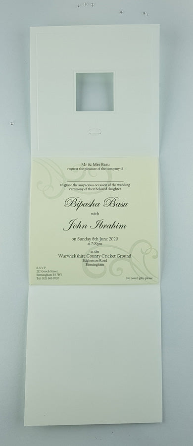 7006 Light Blue Accent Silver Invitation - Square 2-Fold Design with Shimmer Pearlescent Cardstock