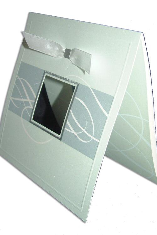 Load image into Gallery viewer, 7006 Light Blue Accent Silver Invitation - Square 2-Fold Design with Shimmer Pearlescent Cardstock
