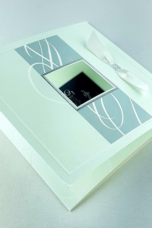 Load image into Gallery viewer, 7006 Light Blue Accent Silver Invitation - Square 2-Fold Design with Shimmer Pearlescent Cardstock
