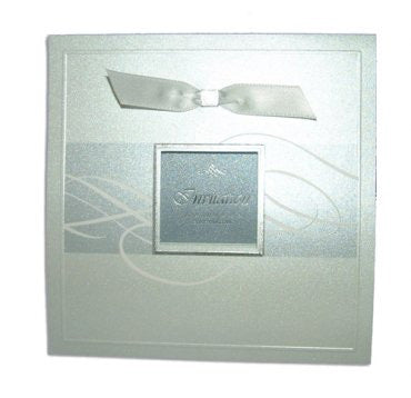 Detail of 7006 Invitation, focusing on the light blue and silver accents that complement the shimmering pearlescent cardstock, adding a serene and sophisticated touch
