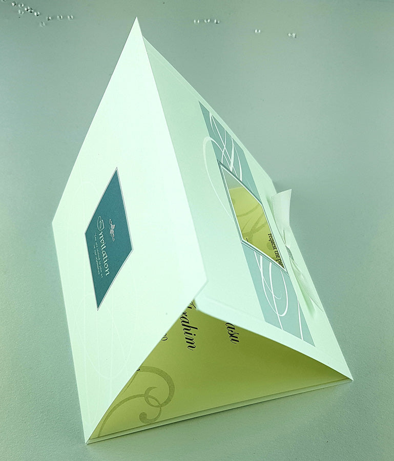 7006 Light Blue Accent Silver Invitation - Square 2-Fold Design with Shimmer Pearlescent Cardstock