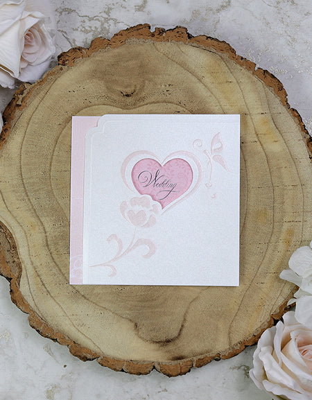 Peach heart floral folded wedding invitation card | Panache 7034