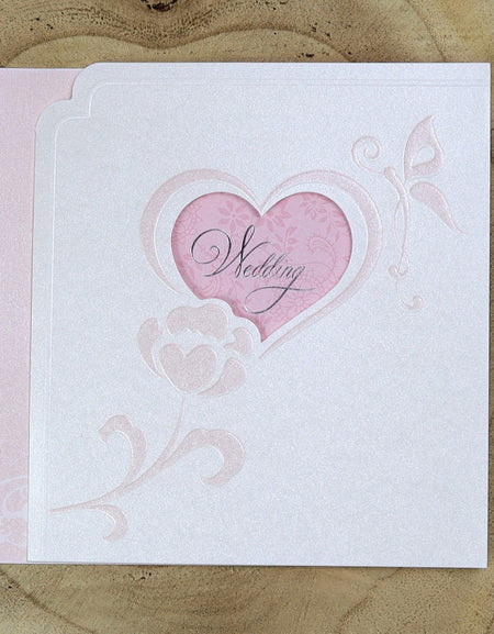 Peach heart floral folded wedding invitation card | Panache 7034