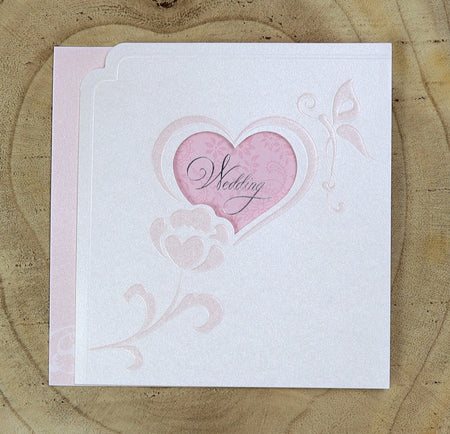 Peach heart floral folded wedding invitation card | Panache 7034