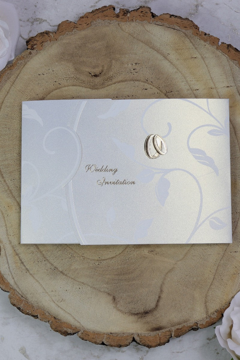 7036 golden rings pearlescent wedding invitations