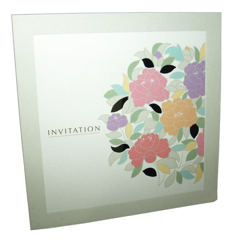 7044 Vivid Colors Floral Bouquet Invitation displayed with its matching envelope, featuring a vibrant floral design for a cohesive and festive stationery set