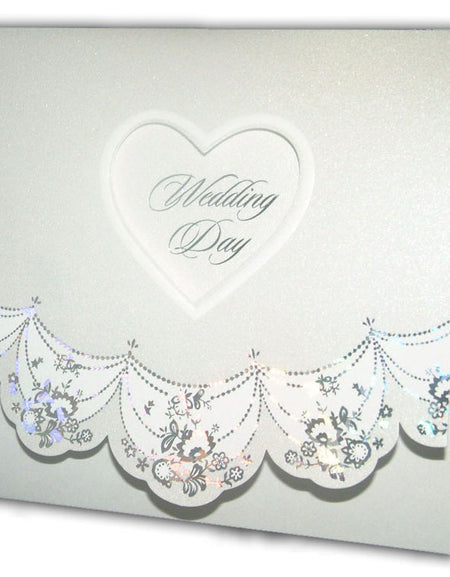 Silver swags pearlised floral lace Elegant wedding invitation 7106