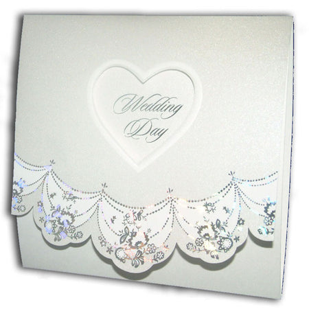 Silver swags pearlised floral lace Elegant wedding invitation 7106