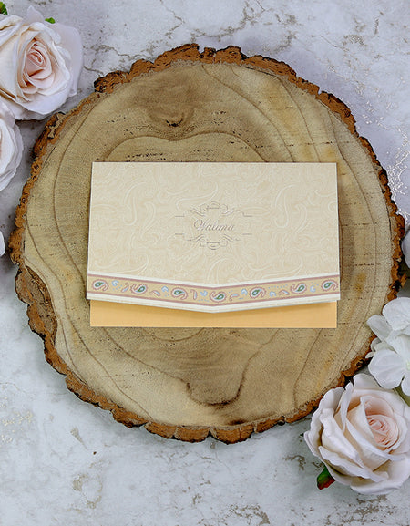 Muslim Wedding Walima Invitation with Ivory Paisley Print