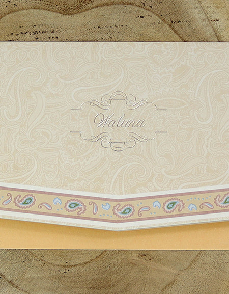 Brown and Ivory Paisley Invitation Waleema Invite cards