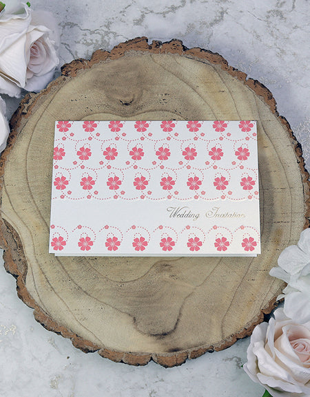 Pearlescent deep pink floral wall wedding invitation 7410