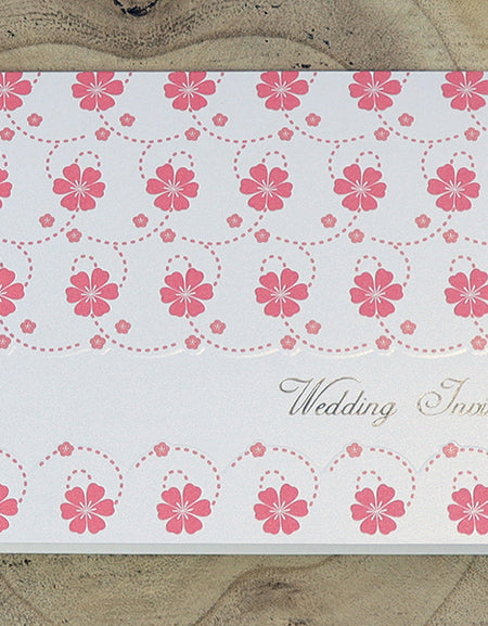 Pearlescent deep pink floral wall wedding invitation 7410
