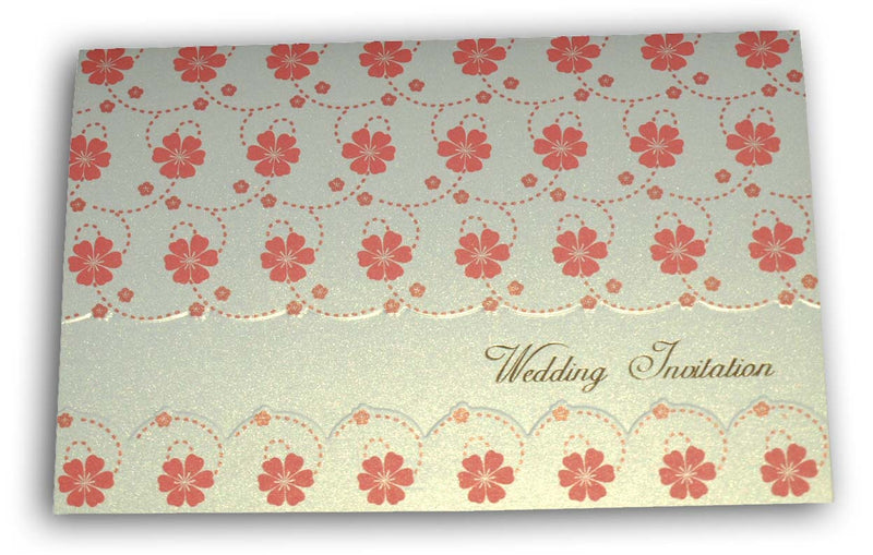 Pearlescent deep pink floral wall wedding invitation 7410