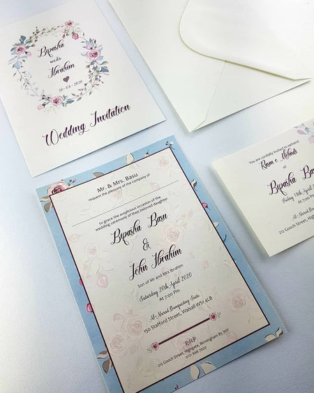 NZ 1003 Teal Floral Wreath Invitation