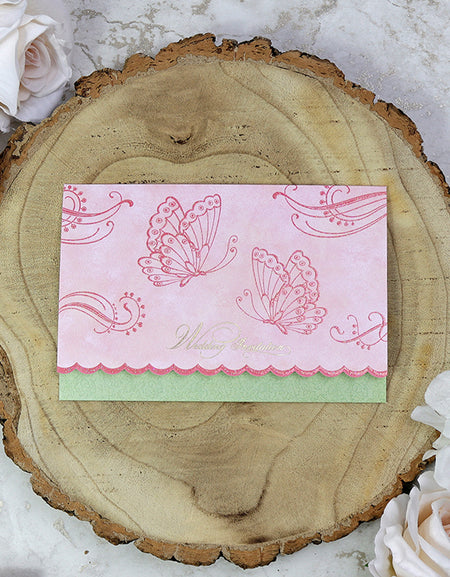 Pink and green Butterfly wedding invtation card design 8022