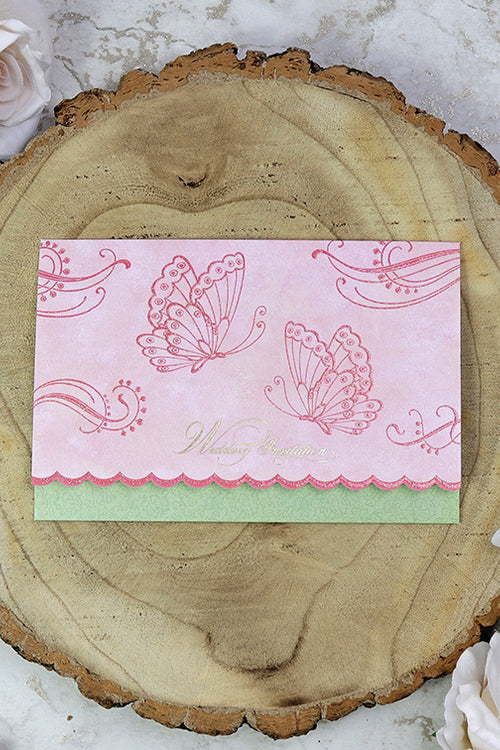 Load image into Gallery viewer, Pink and green Butterfly wedding invtation card design 8022
