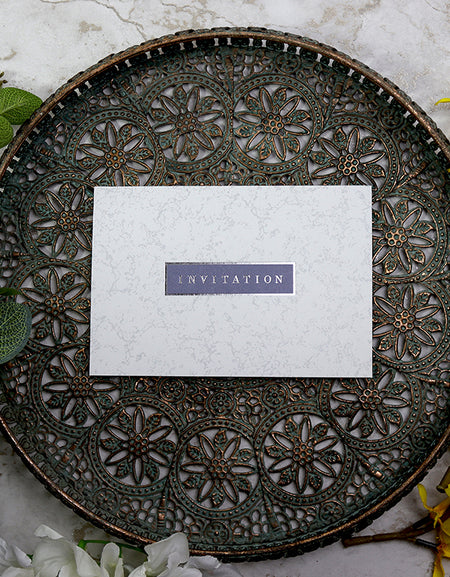 Front view of 828 Light Purple Marble Effect Single Fold Invitation, showcasing a subtle marble pattern in a soft light purple hue, perfect for any occasion