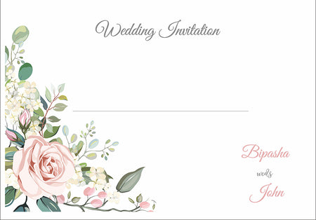 Cream C5 envelope with pink and green floral design and couple's names