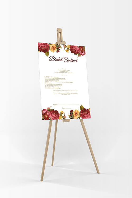 Load image into Gallery viewer, Red Floral 898  – A1 Bridal Contract – Funny Agreement for Husband/Wife
