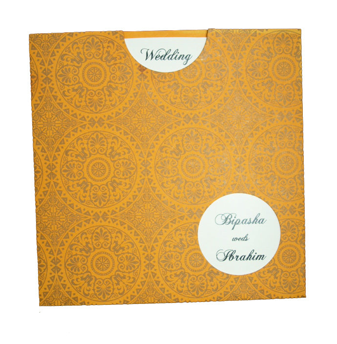 Orange and Gold Arabesque design pocket invite - ABC 410