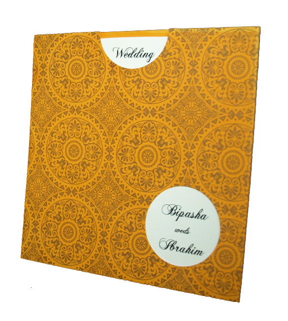 Orange and Gold Arabesque design pocket invite - ABC 410