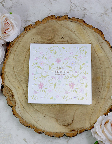 Pink and green Floral vine wall design wedding invitation card 9102