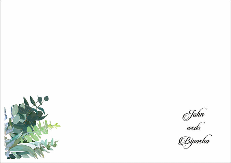 C5 cream envelope with green leaves and couple's names printed