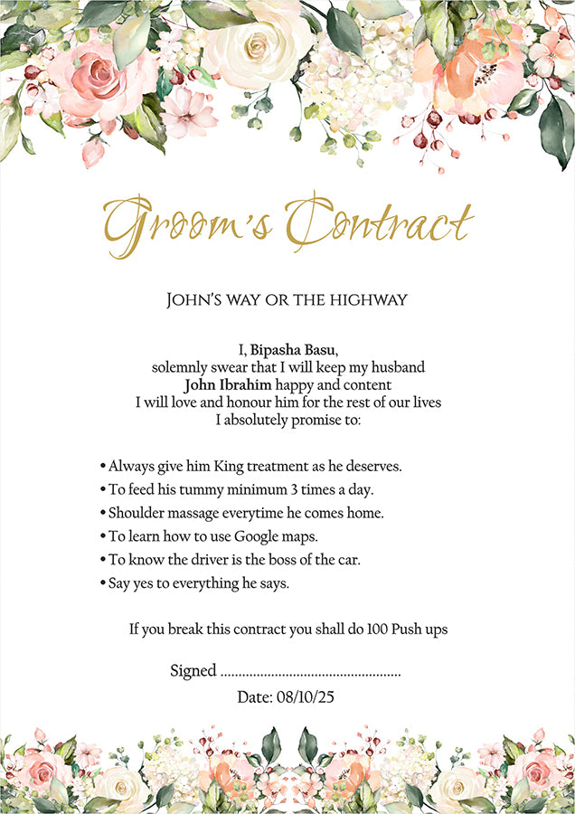 985 - A1 Groom’s Contract Poster for Wedding