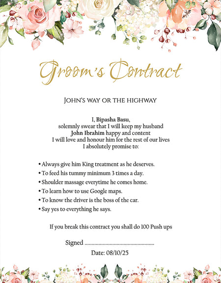 985 - A1 Groom’s Contract Poster for Wedding