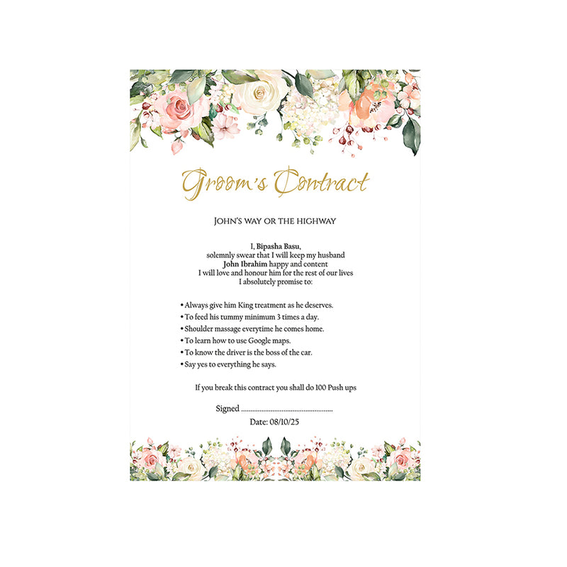 985 - A1 Groom’s Contract Poster for Wedding