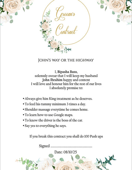 990 - A1 Groom’s Contract Poster for Wedding