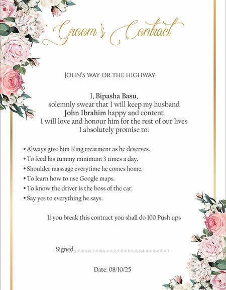 991 - A1 Groom’s Contract Poster for Wedding