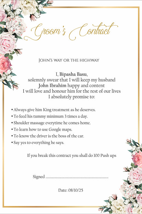 Load image into Gallery viewer, 991 - A1 Groom’s Contract Poster for Wedding
