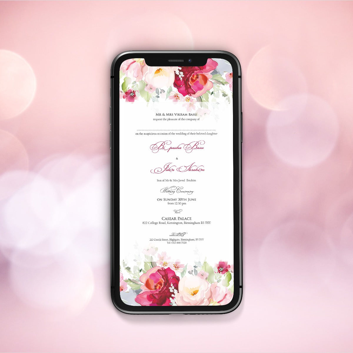 Deep red Floral Paperless Digital marriage Invitation 996 – Shadicards.Com