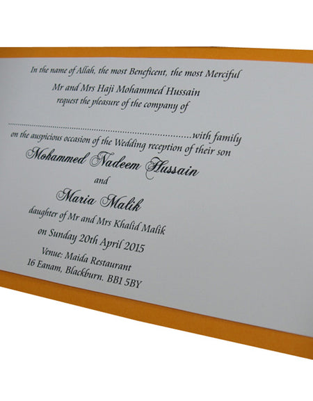 Saffron coloured Old Gold Paisley Design Invite ABC 592
