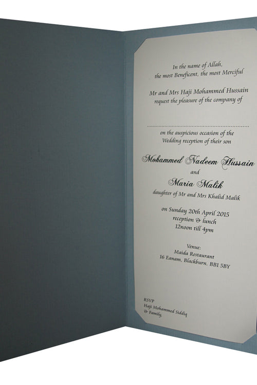 Load image into Gallery viewer, ABC 593 Blue and Silver Letterpress Foiled Hindu Ganesha Invitation
