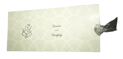 Load image into Gallery viewer, white wedding invitation with embossed floral design and Ganesh emblem cut-out
