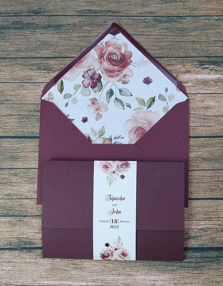 PCM Maroon Floral Pocket Invitation