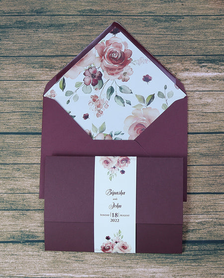 PCM Maroon Floral Pocket Invitation