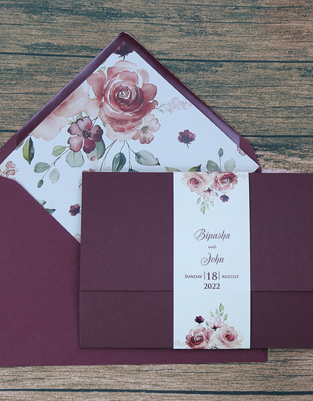 PCM Maroon Floral Pocket Invitation