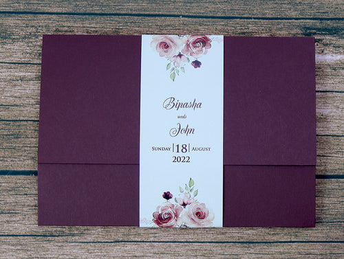 Load image into Gallery viewer, PCM Maroon Floral Pocket Invitation
