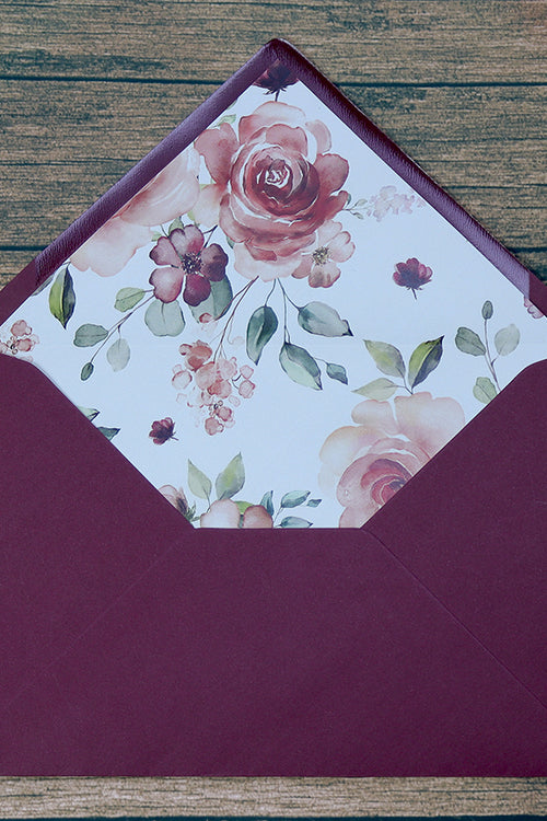 Load image into Gallery viewer, PCM Maroon Floral Pocket Invitation
