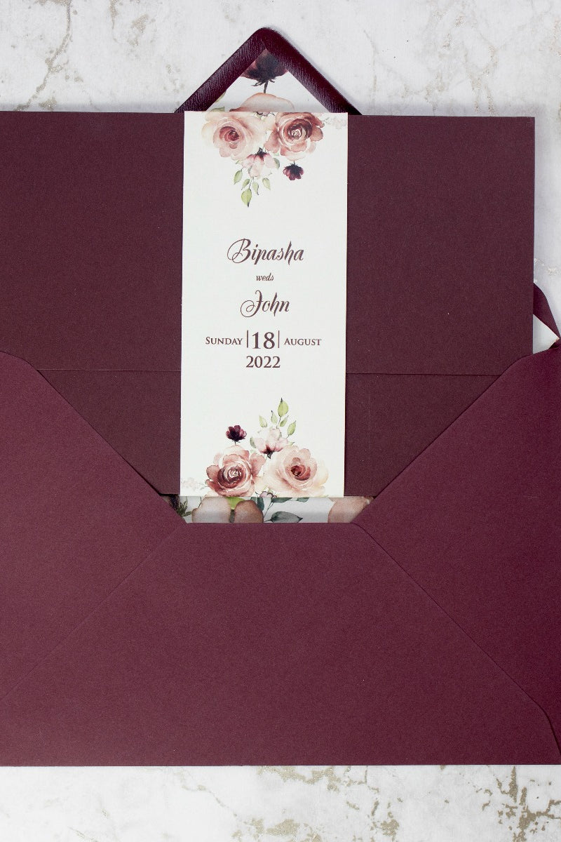 PCM Maroon Floral Pocket Invitation