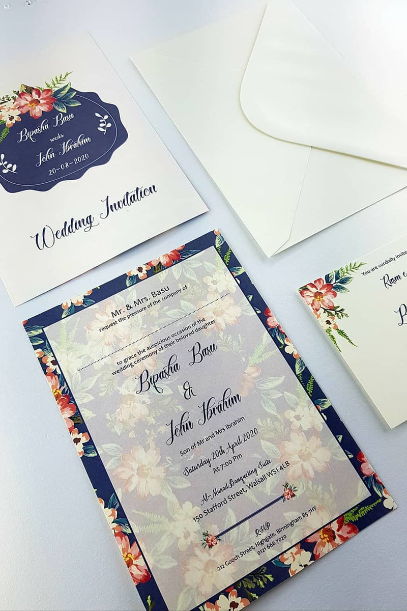 NZ 1004 Navy Peach Watercolour Invitation